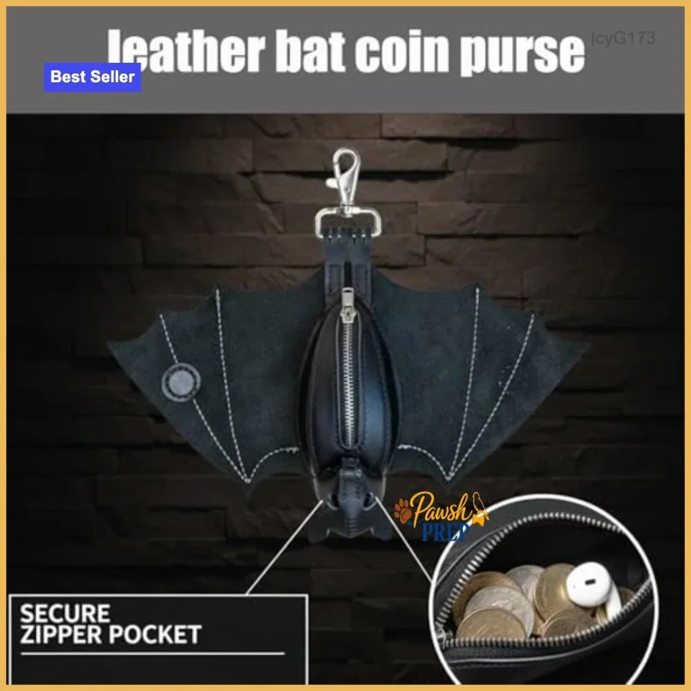 Faux Leather Bat Coin Purse with Key Clip, 3D Gothic Mini Wallet